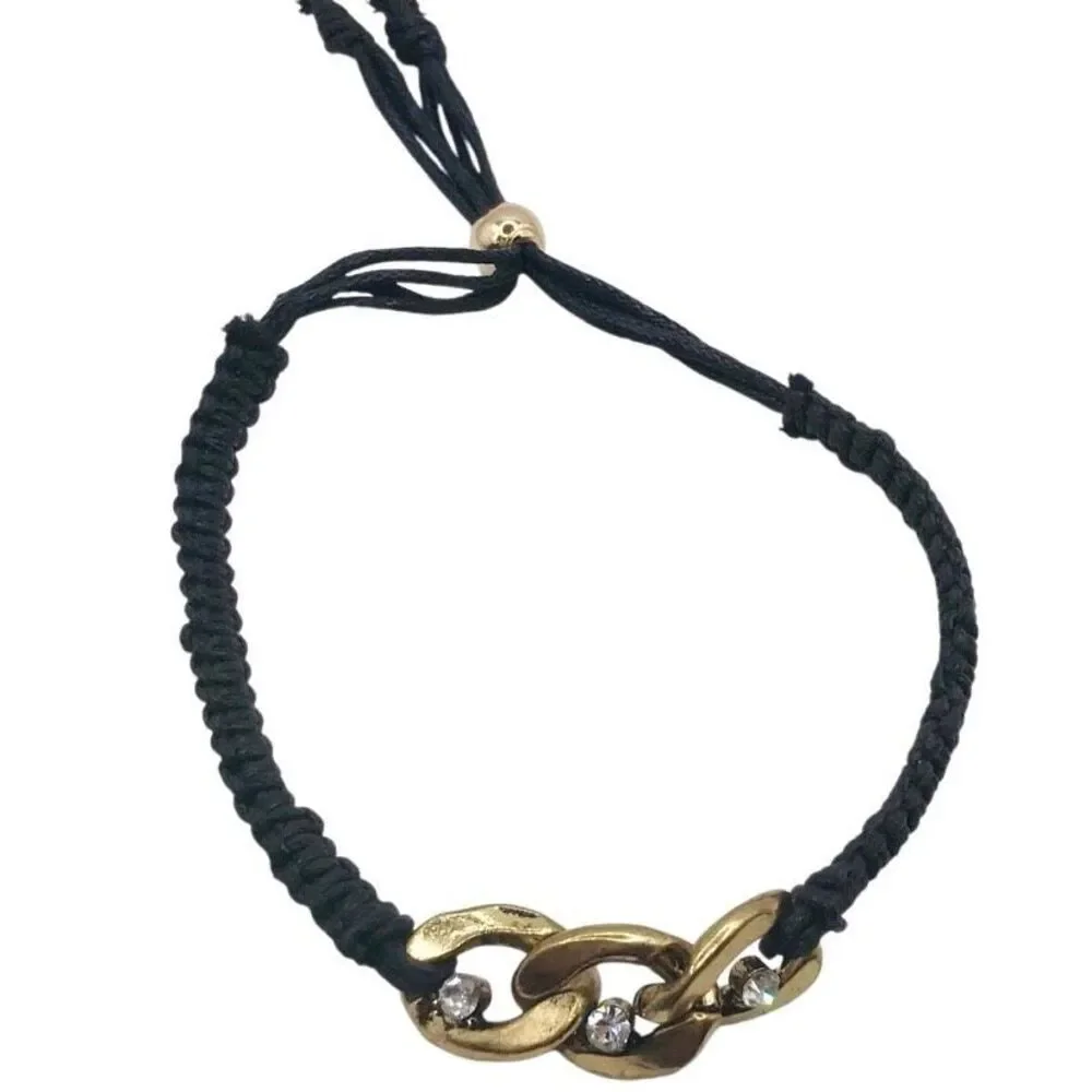 Black Cord Bangle Adjustable Bracelet Set